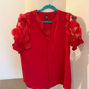 SHEIN Vibrant Red Blouse with Sheer Sleeves